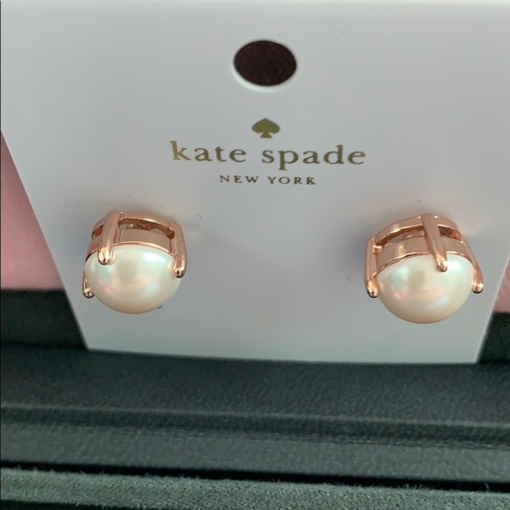 Authentic New Kate Spade Rose Gold Pearl Earrings - Picture 6 of 7